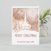 メリークリスマス雪の冬の教会パーソナライズされた 箔シーズンカード (立ち正面)