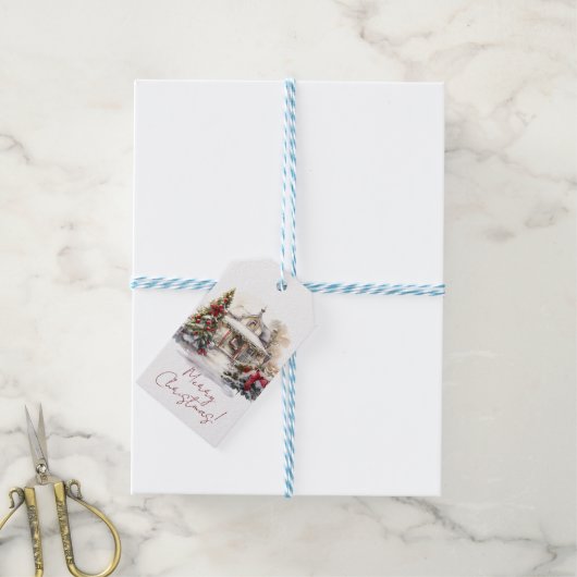 メリークリスマス雪の家クリスマスツリー ギフトタグ (より糸付き)