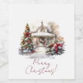 メリークリスマス雪の家クリスマスツリー ワインラベル (シングルラベル)