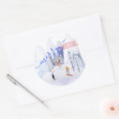 メリークリスマス雪の山のシーンスキーヤー ラウンドシール (封筒)