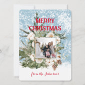 メリークリスマス雪の木あなたの写真 シーズンカード (正面)