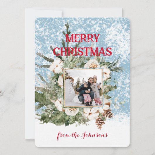 メリークリスマス雪の木あなたの写真 シーズンカード (正面)