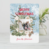 メリークリスマス雪の木あなたの写真 シーズンカード (スタンド正面)