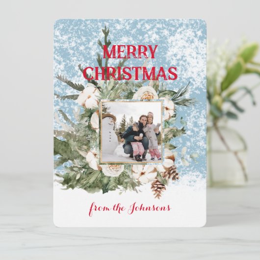 メリークリスマス雪の木あなたの写真 シーズンカード (スタンド正面)