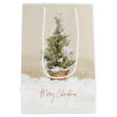 メリークリスマス雪の木の水の色ミディアムギフト ミディアムペーパーバッグ (裏面)