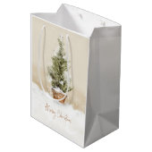 メリークリスマス雪の木の水の色ミディアムギフト ミディアムペーパーバッグ (裏面アングル)