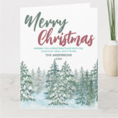メリークリスマス雪の森モダン赤い緑の挨拶 カード (正面)