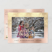 メリークリスマス雪バラ金ゴールド写真グリッタースパーク ポストカード (正面/裏面)