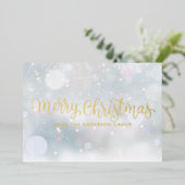 メリークリスマス雪企業のビジネスのロゴ金ゴールド 箔シーズンカード (立ち正面)
