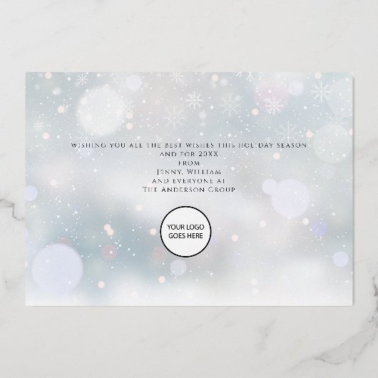 メリークリスマス雪企業のビジネスのロゴ金ゴールド 箔シーズンカード (裏面)