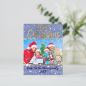 メリークリスマス雪秋金ゴールド文字家族写真 シーズンポストカード (スタンド正面)