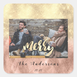 メリークリスマス雪紙吹雪スパーク金ゴールド写真 スクエアシール
