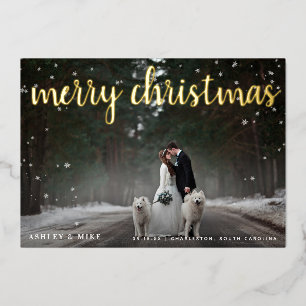 メリークリスマス雪2写真結婚ありがとう 箔シーズンカード