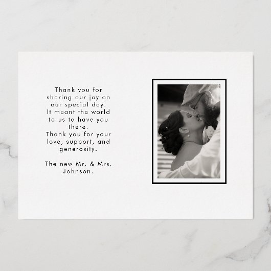 メリークリスマス雪2写真結婚ありがとう 箔シーズンカード (裏面)