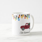 メリークリスマス電球トラックツリーの家族名 コーヒーマグカップ (正面右)