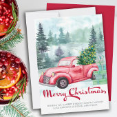 メリークリスマス霧の森とヴィンテージレッドトラック