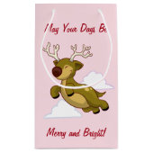 メリークリスマス飛んでいるトナカイかわいい スモールペーパーバッグ (裏面)