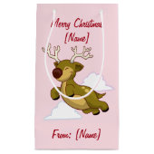 メリークリスマス飛んでいるトナカイかわいい スモールペーパーバッグ (正面)