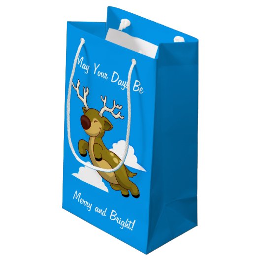 メリークリスマス飛んでいるトナカイかわいい スモールペーパーバッグ (裏面アングル)