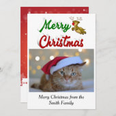 メリークリスマス飛んでいるトナカイの写真スクリプト シーズンカード (正面/裏面)