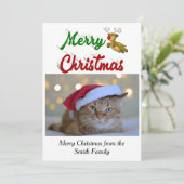 メリークリスマス飛んでいるトナカイの写真スクリプト シーズンカード (スタンド正面)