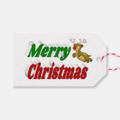 メリークリスマス飛んでいるトナカイタイポグラフィ ギフトタグ (正面(横))