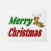 メリークリスマス飛んでいるトナカイタイポグラフィ ドアマット (正面)