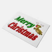 メリークリスマス飛んでいるトナカイタイポグラフィ ドアマット (アングル)