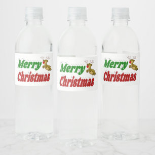メリークリスマス飛んでいるトナカイタイポグラフィ ペットボトルラベル