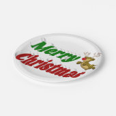 メリークリスマス飛んでいるトナカイタイポグラフィ ペーパープレート (アングル)