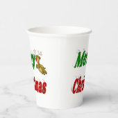 メリークリスマス飛んでいるトナカイタイポグラフィ 紙コップ (右)