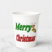 メリークリスマス飛んでいるトナカイタイポグラフィ 紙コップ (正面)