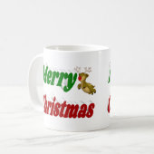 メリークリスマス飛んでいるトナカイ半タイポグラフィ コーヒーマグカップ (正面左)