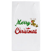 メリークリスマス飛んでいるトナカイ赤い緑のスクリプト スモールペーパーバッグ (裏面)