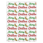 メリークリスマス飛んでいるトナカイ赤い緑のスクリプト テーブルクロス (正面)