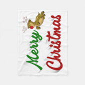メリークリスマス飛んでいるトナカイ赤い緑のスクリプト フリースブランケット (正面)