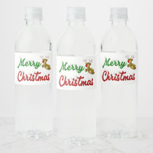 メリークリスマス飛んでいるトナカイ赤い緑のスクリプト ペットボトルラベル