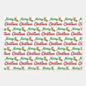 メリークリスマス飛んでいるトナカイ赤い緑のスクリプト ラッピングペーパーシート (正面)