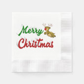 メリークリスマス飛んでいるトナカイ赤い緑のスクリプト 縁ありカクテルナプキン (正面)