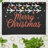 メリークリスマス飛行機のツリーバケーション キッチンタオル (折り畳み)