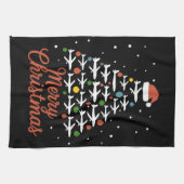 メリークリスマス飛行機のツリーバケーション キッチンタオル (横)