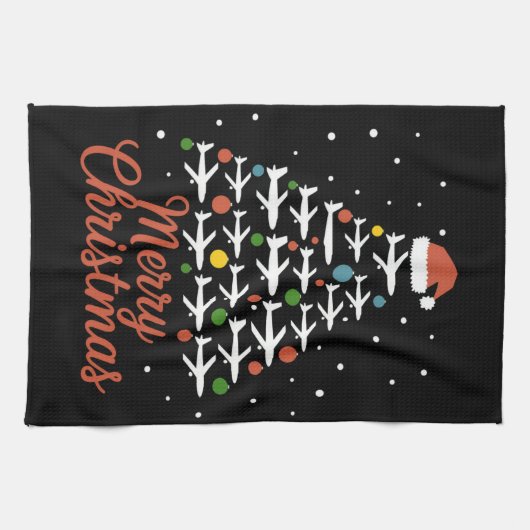 メリークリスマス飛行機のツリーバケーション キッチンタオル (横)