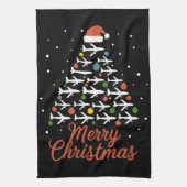 メリークリスマス飛行機のツリーバケーション キッチンタオル (縦)