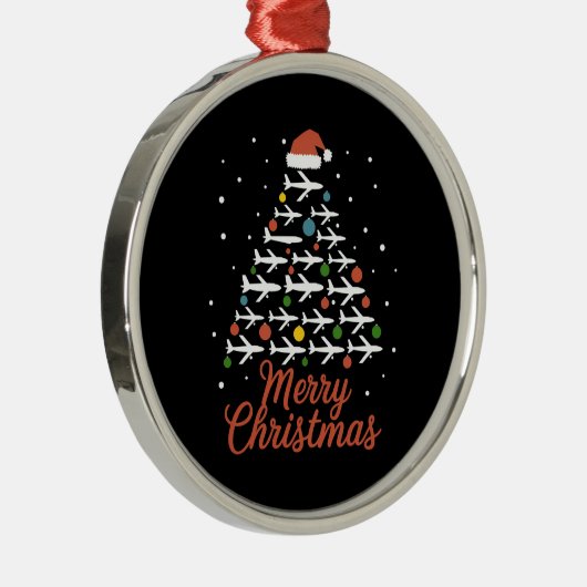 メリークリスマス飛行機のツリーバケーション メタルオーナメント (右)