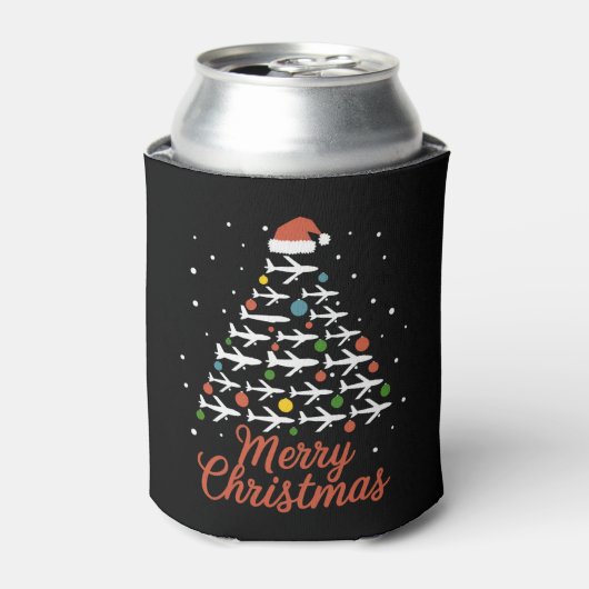 メリークリスマス飛行機のツリーバケーション 缶クーラー (缶正面)