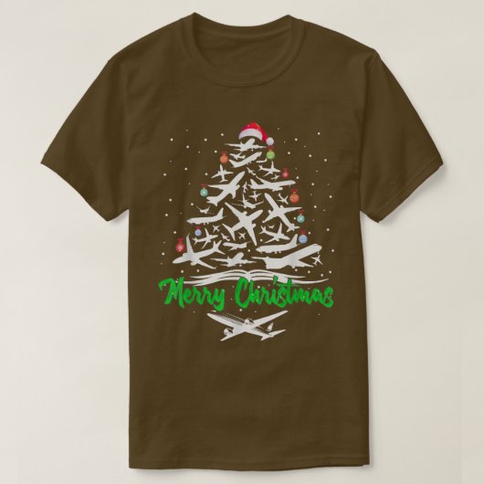 メリークリスマス飛行機クリスマスツリー飛行機Xma Tシャツ (デザイン正面)