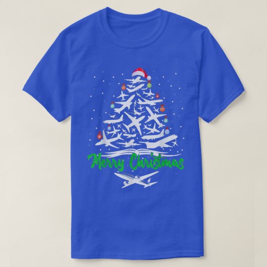 メリークリスマス飛行機クリスマスツリー飛行機Xma Tシャツ (デザイン正面)