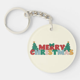 メリークリスマス飾タイポグラフィパインツリー キーホルダー