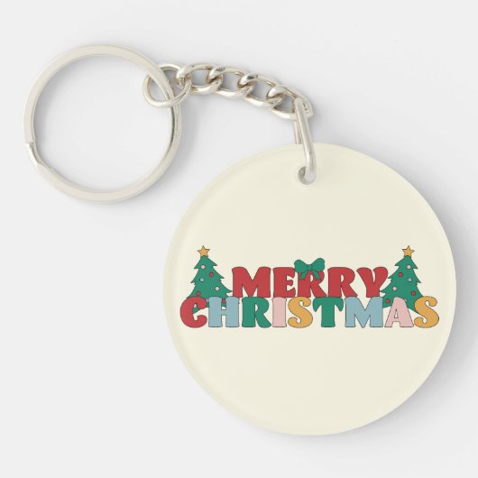 メリークリスマス飾タイポグラフィパインツリー キーホルダー (正面)