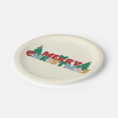 メリークリスマス飾タイポグラフィパインツリー ペーパープレート (アングル)